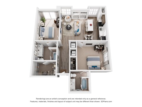 Floor plan for 2 beds, 2 baths, 1266 sqft